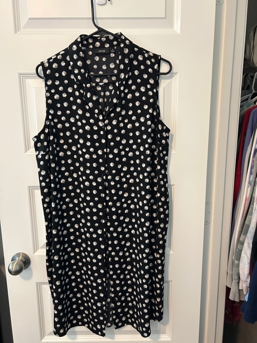 Apt. 9 Black and White Polka Dot Collared Sleeveless Midi Dress